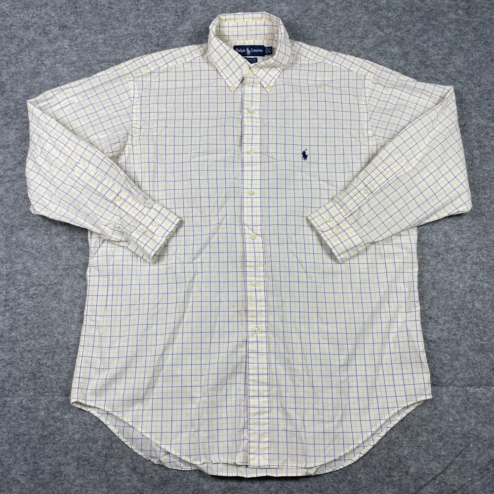 Ralph Lauren Button Down Shirt Mens 16.5 32/33 White Yarmouth Tattersall Check